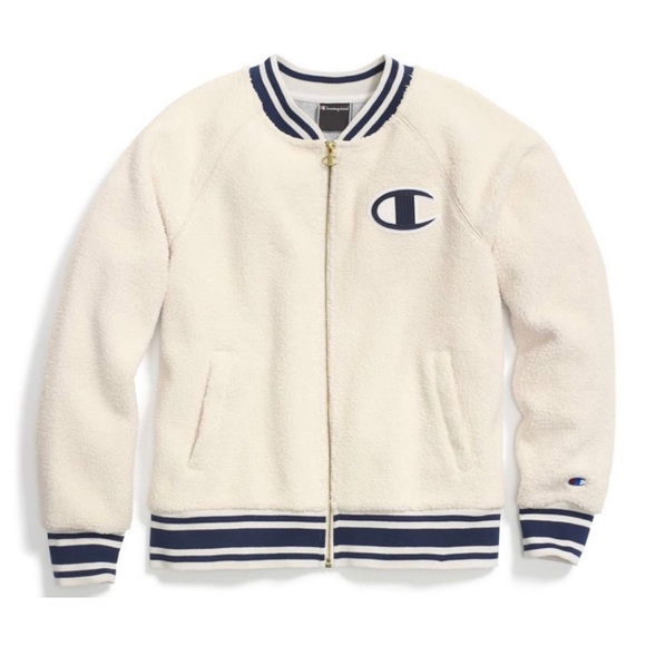 champion sherpa cream bomber jacket